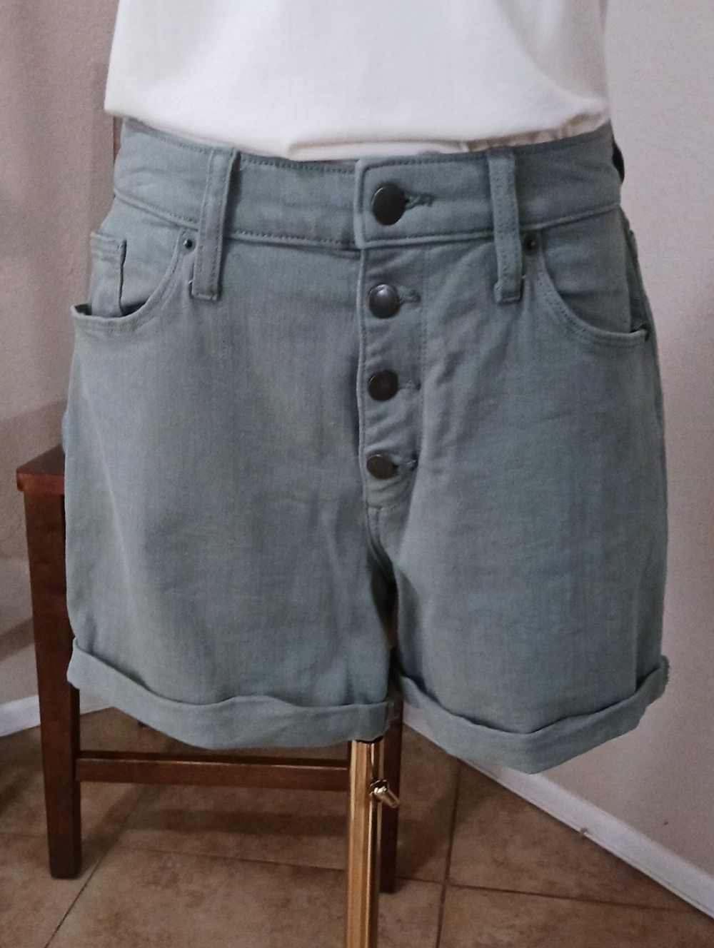 Universal Thread Sage Green High-Waist Button-Front Jean Shorts